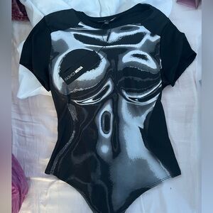 Fashion Nova Black and Silver Illusion Bodysuit